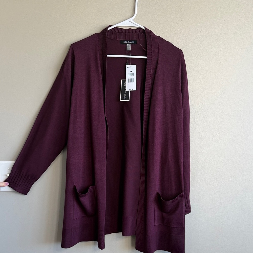 Cable & Gauge Plum Open Front Cardigan